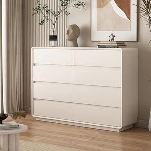 实木斗柜奶油风卧室床尾柜大容量客厅靠墙简约现代白色五斗储物柜