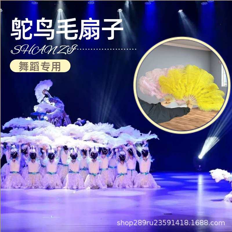 厂家鸵鸟羽毛扇子舞台表演走秀拍摄道具酒吧演出扇绒毛大扇子折扇