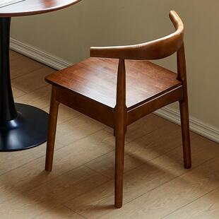 纯实木头牛角餐椅子靠背家用中式书写桌单人学习黑胡桃办公小茶凳