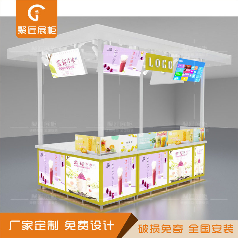 商场多经点位拉丝酸奶水果捞柜台特色小吃果汁寿司中岛展示柜设计