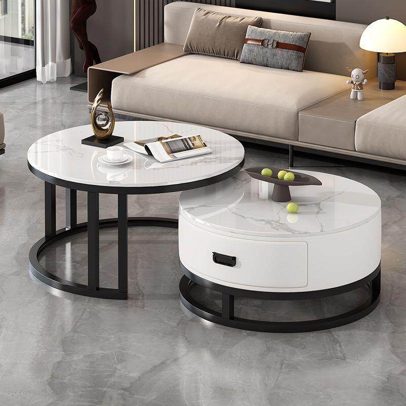 岩板茶几家用客厅新款组合小户型轻奢简约现代实木网红大理石圆形