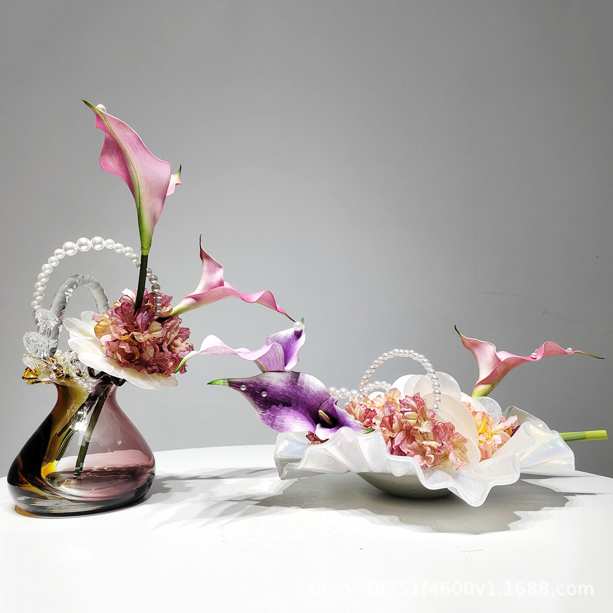 现代轻奢仿真花艺粉色花样板房客厅餐桌软装桌面假花套装整体摆件