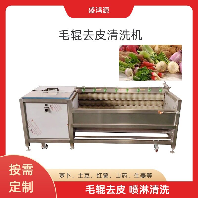 半自动毛辊刷去皮清洗机小型工业级毛辊高压喷淋去泥沙清洗机