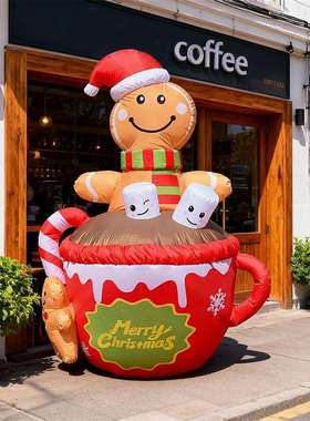 6FT圣诞节充气姜饼气模户外场地LED灯光装饰工厂