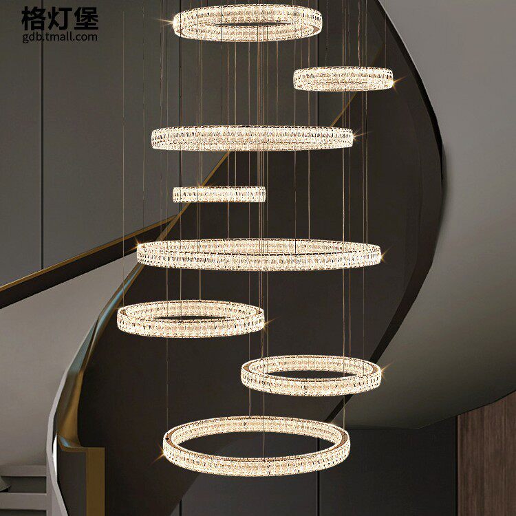 复式楼水晶大吊灯别墅轻奢客厅灯楼梯间跃层loft公寓大厅中山灯具