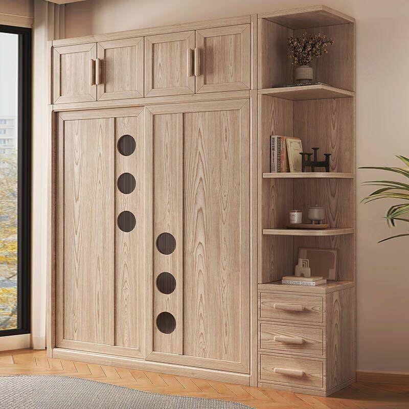 家用白蜡木推拉移门衣柜新款家用卧室实木柜子小户型顶柜衣橱