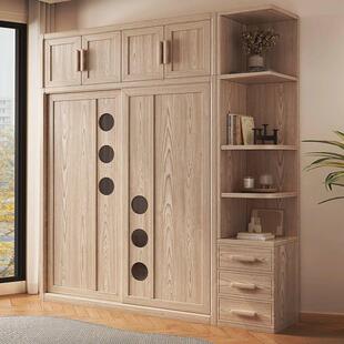 家用白蜡木推拉移门衣柜新款家用卧室实木柜子小户型顶柜衣橱