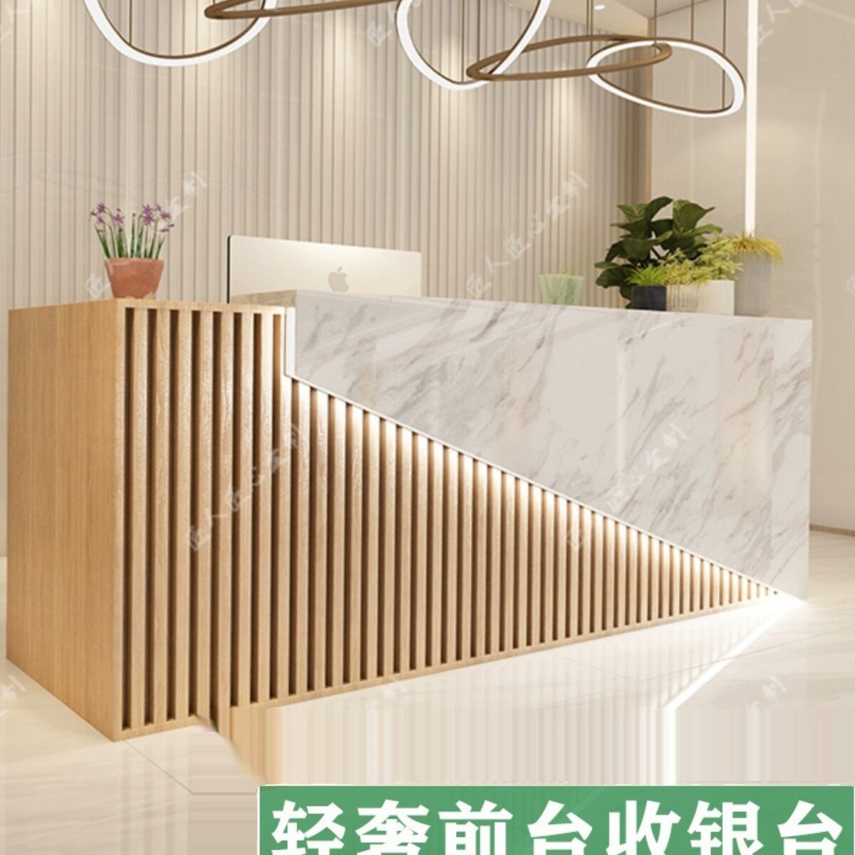 实木简约公司办公前台收银台接待大理石岩板吧台理发美发店柜台桌