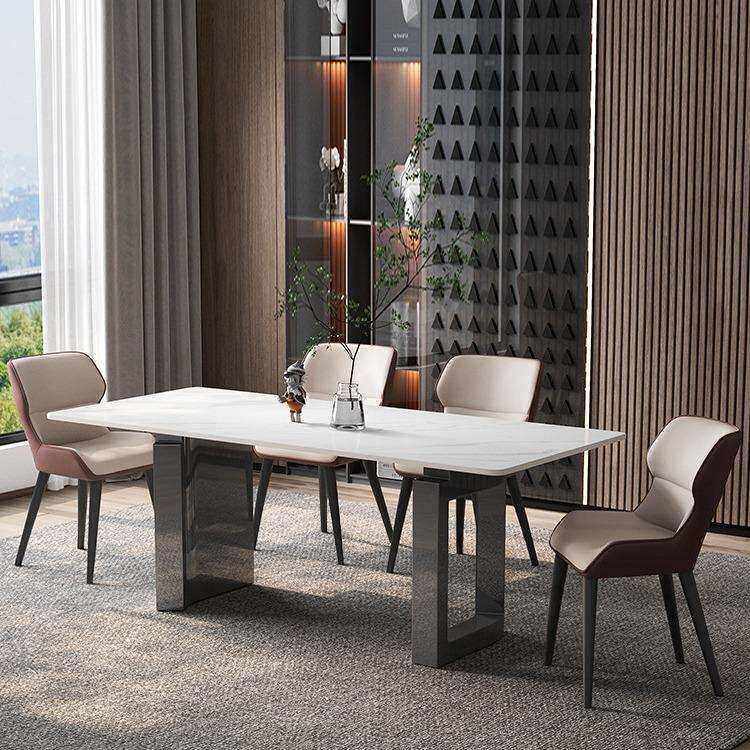 岩板餐桌现代轻奢简约长方形家用小户型岩板意式新款餐桌椅组合