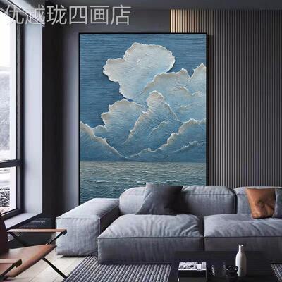 网红绘画油画碧空抽客厅约装饰画玄关肌理餐厅挂画纯手工象手画简