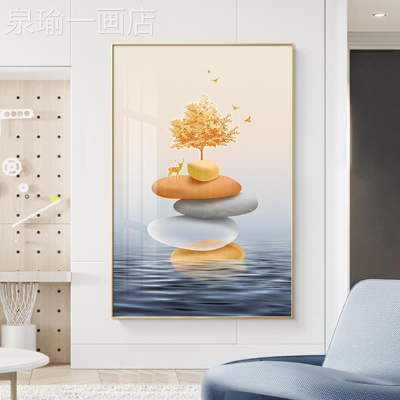 网红财树入户玄关饰装画画现代简过约客竖版道发走廊轻奢壁画画进