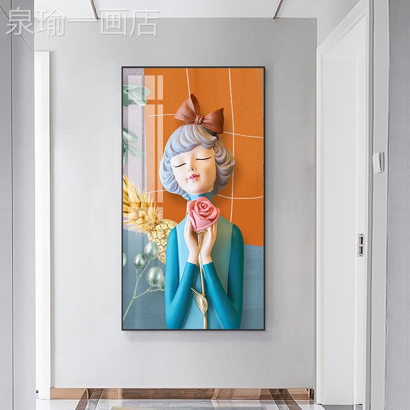 网红客入玄关装饰画走廊孩壁画过道墙北欧轻奢户抽象晶女瓷厅玄幻图片