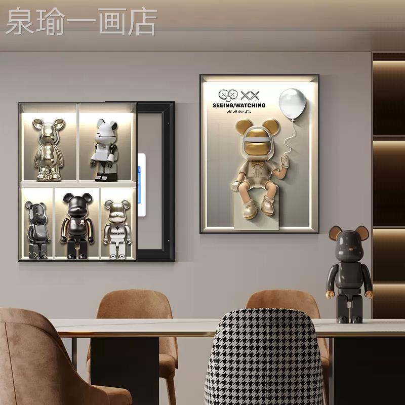 网红暴力熊电箱表装饰网画竖款遮挡电配络强电弱闸盒两联组合挂画