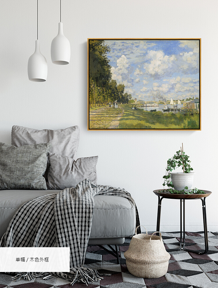定制塞纳河畔的春天 莫奈印象派风景抽象油画客厅装饰画玄关卧室