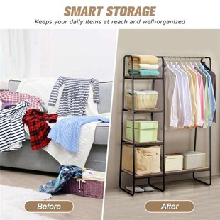 Removacble Metal Wooden Coat Rack Drying Clothes Floor Shelf