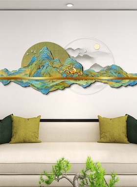 新中式千里江山图客厅装饰画大气山水壁画JLED灯画沙发背景墙挂画