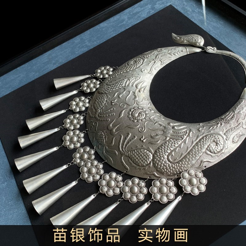 .苗银实物画客厅装饰画新中式餐厅画酒店会所P高端立体画苗族风银图片