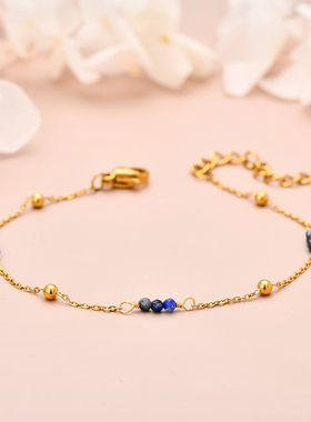 朗同欧美风新款饰品复古气质手链时尚简约蓝色天然石串珠手链百搭