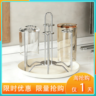 厨房置物架玻璃杯架不锈钢收纳架台面多功能沥水架桌面水杯架支架