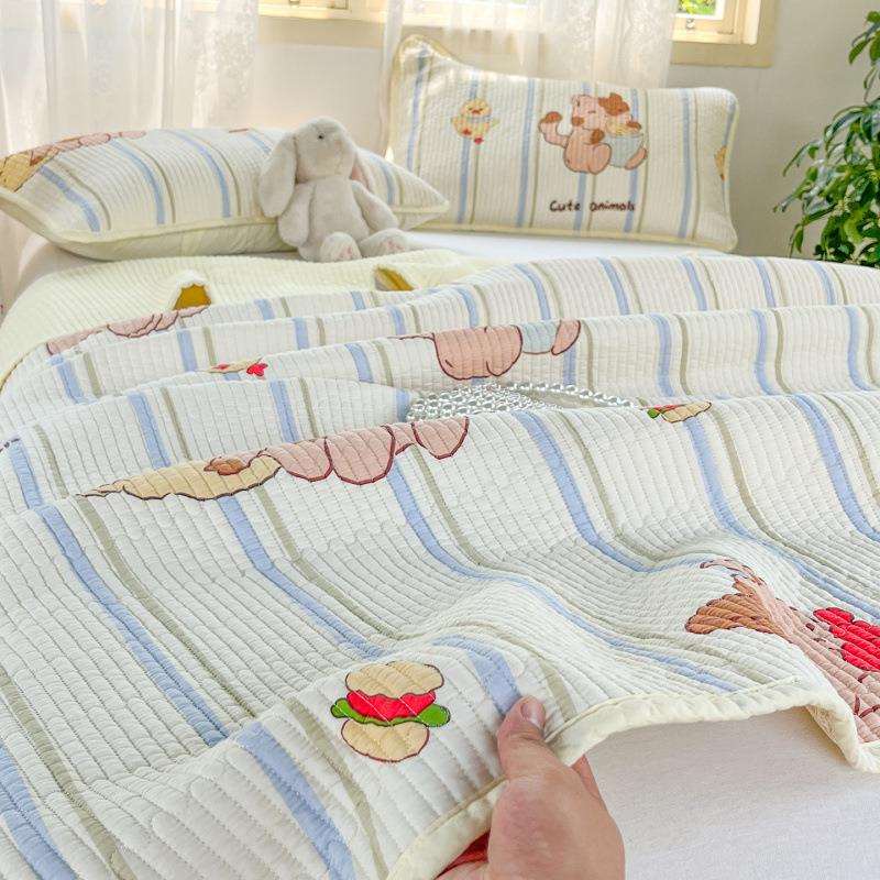 双面时尚全棉床盖印花床盖三件套双面纯棉床盖学生宿舍床盖三件套