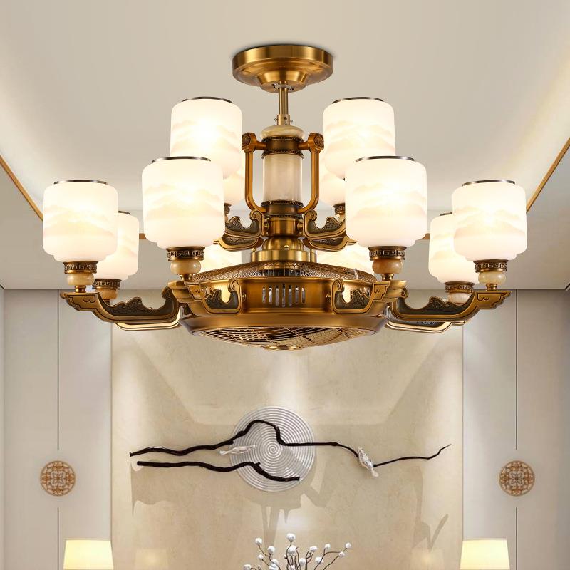 新款客厅隐形风扇灯现代简约欧式餐厅轻奢新中式风扇吊灯家用灯具