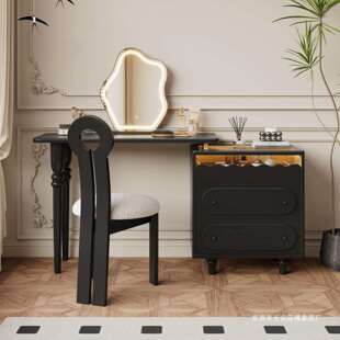 现代中古风实木梳妆台斗柜一体婚房家用床边床尾收纳柜二合一转角