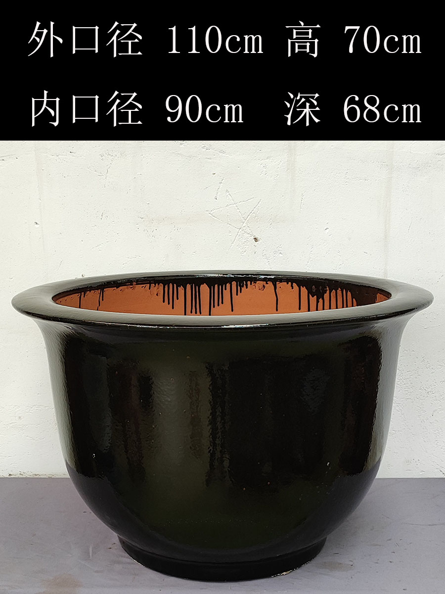 宜兴特大号黑釉龙缸铁树绿植种树大口径圆形落地陶瓷花卉植物花盆