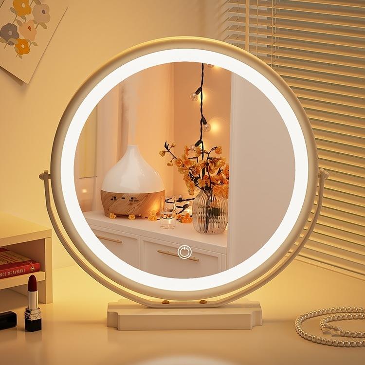 镜子化妆镜带灯台式桌面大号旋转镜学生宿舍卧室家用轻奢梳妆台无