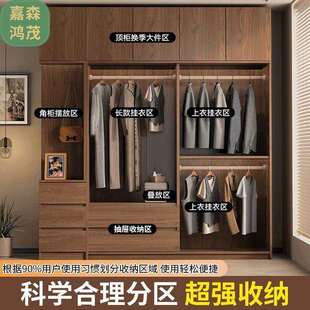 全实木衣柜家用卧室推拉门小户型柜子现代轻奢出租房屋用加厚衣橱