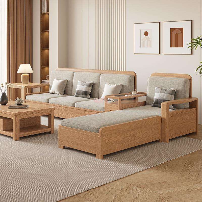 北欧白蜡木实木沙发组合布艺沙发现代简约大小户型客厅原木色家具