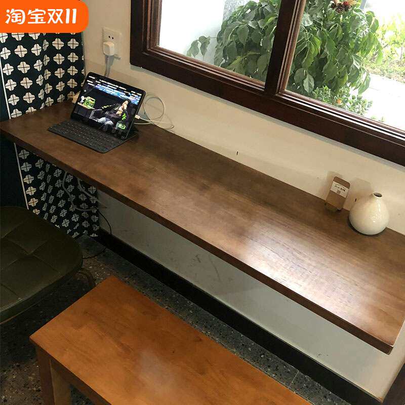 墙上折叠桌餐桌实木书桌靠墙桌墙壁电脑桌吧台板桌板壁挂简易吧台