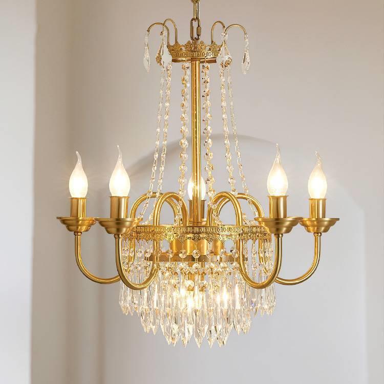 法式全铜水晶吊灯欧式美式乡村轻奢卧室别墅客厅餐厅复古蜡烛灯