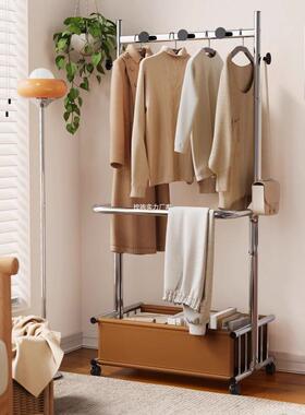 中古风卧室落地挂衣架家用复古客厅衣帽架可移动床边晚上放衣