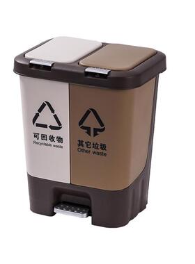 干湿两用20L弹盖脚踏塑料垃圾桶双桶分类收纳桶厨房商用方形