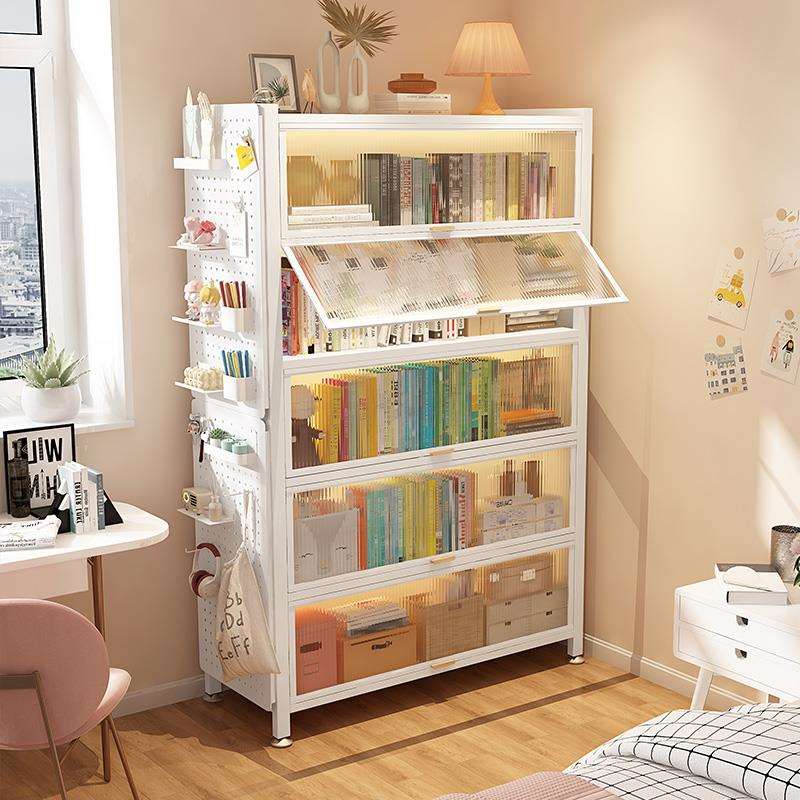 my钢制书柜带门儿童书架落地家用客厅防尘玻璃门展示柜储物柜置物