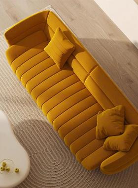 奶油系风格布艺沙发港式轻奢设计师直排客厅家用三人位免洗磨砂布