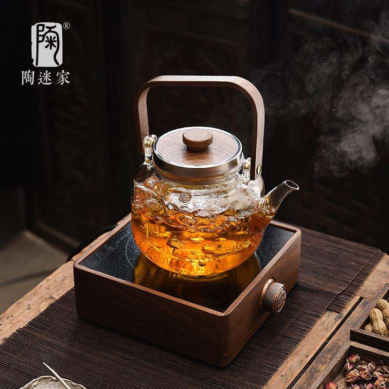 陶迷胡桃木电陶炉套装围炉煮茶玻璃提梁壶养生烧水壶家用高端茶具