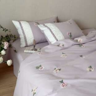 少女感纯棉100S加厚磨毛四件套秋冬毛巾绣花卉高级感全棉床单被套