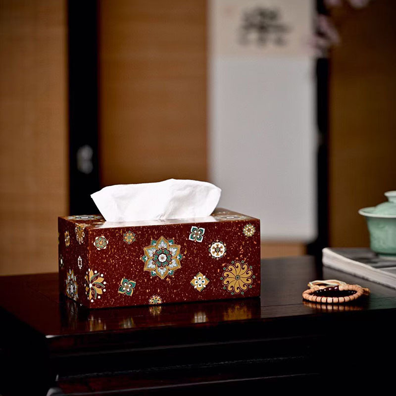 赞比亚紫檀《宝相花》纸巾盒大漆工艺客厅复古全榫卯餐厅抽纸盒