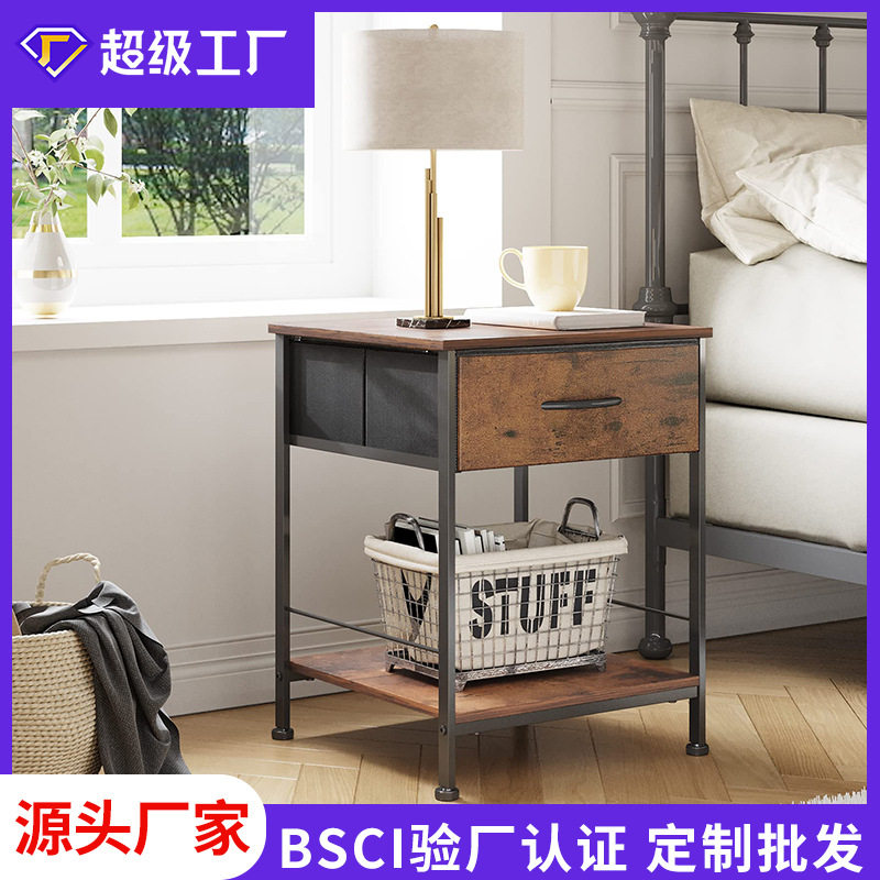 跨境边几床头柜布抽柜客厅卧室板式家具铁艺钢木家居沙发边几柜