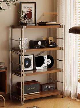 日式置物架落地多层客厅陈列架厨房收纳架微波炉储物架可调节架子