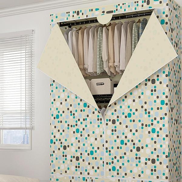 川井卧室简易衣柜家用布衣柜全封闭全钢架加粗结实耐用带防尘罩款