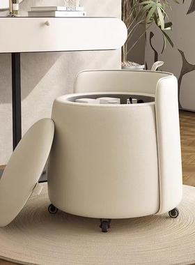 储物化妆凳收纳凳滑轮靠背矮凳梳妆台梳妆凳轻奢高级感实木茶几凳