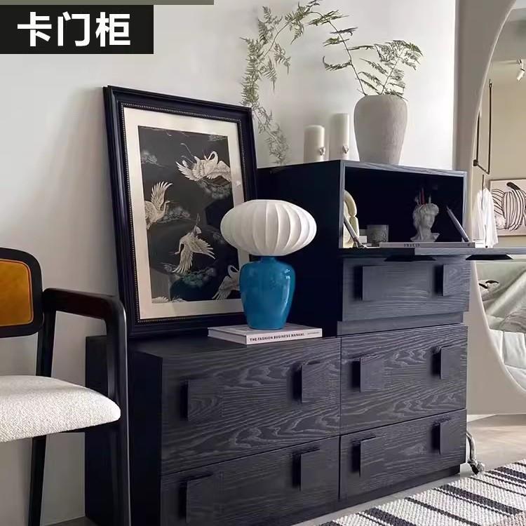 北欧实木电视柜小户型现代简约储物柜中古客厅卡门柜组合斗柜落地