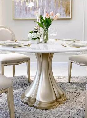 美式轻奢圆形实木大理石餐桌