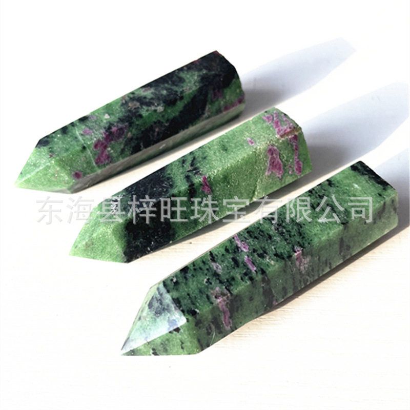 批发天然水晶柱红绿宝单尖六棱柱水晶柱原石打磨切割水晶柱摆件