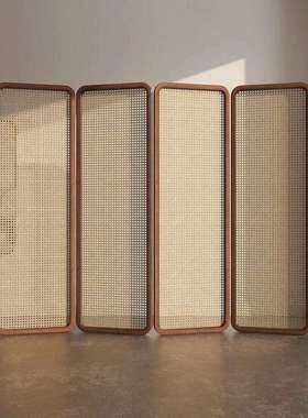 新中式藤编简易竹子屏风实木隔断墙办公室入户折叠移动房间遮挡帘