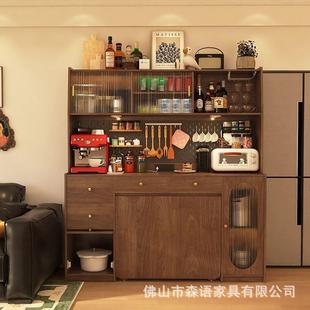 全实木餐边柜折叠餐桌一体可伸缩折叠移动小户型家用桌子多功能