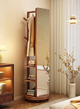 一体式试衣镜子木质全身镜落地镜家用旋转穿衣镜置物架挂衣帽架