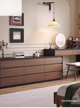 中古风实木梳妆台卧室简约伸缩妆台复古收纳柜斗柜一体实木化妆桌
